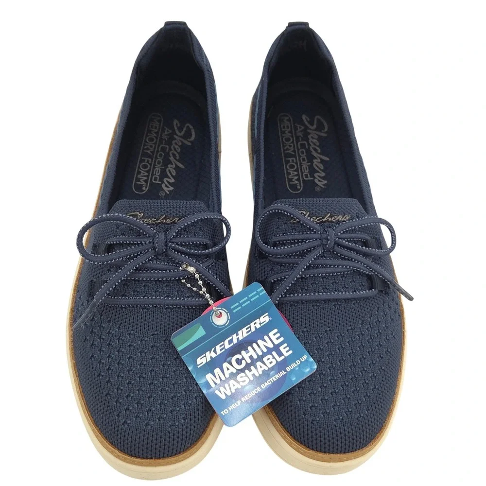 Skechers Coastal Drive Sneakers Womens 6.5 Blue Boat Shoe Knit Memory Foam NEW